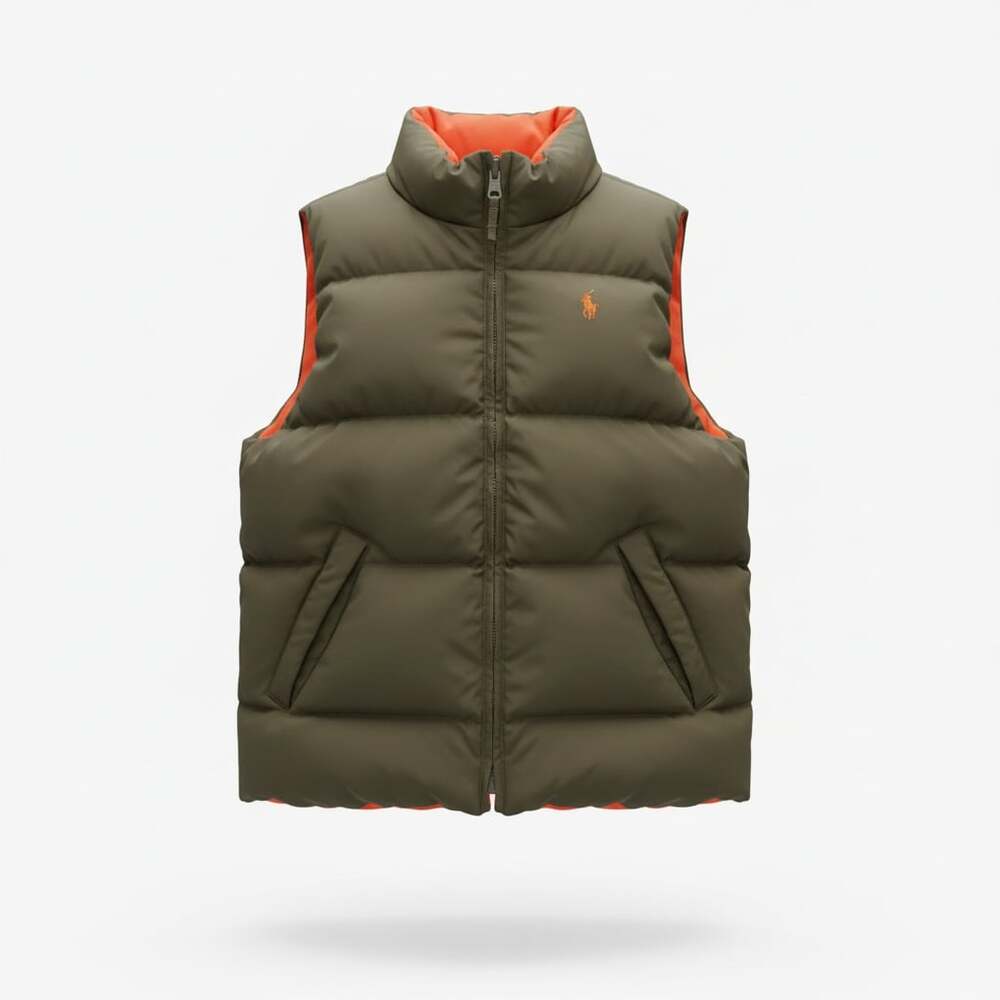 Polo Ralph Lauren Boys Reversible Down Puffer Vest Hunter Green & Orange Size 6
